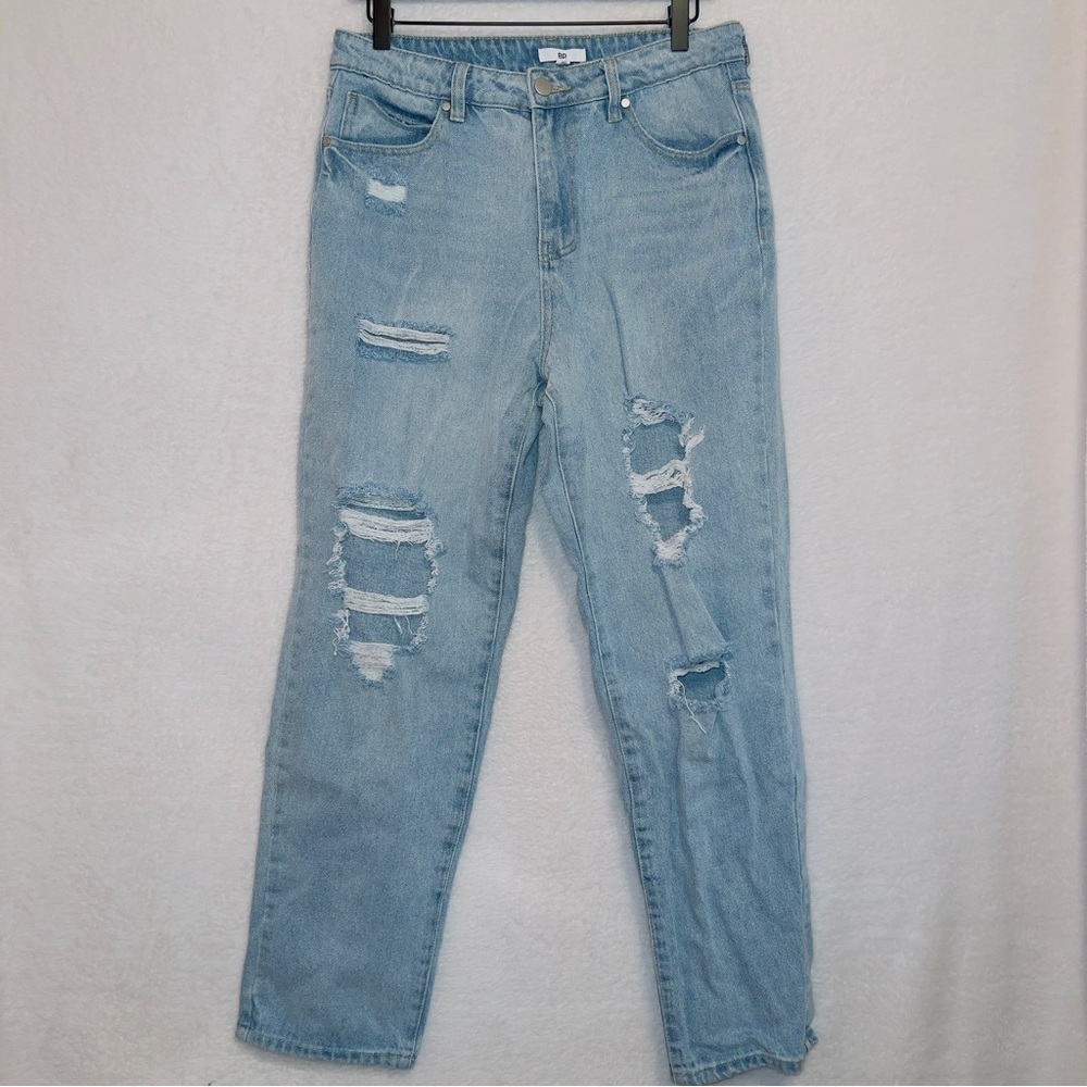 BP. Light wash denim high rise distressed straight leg mom jeans size 30